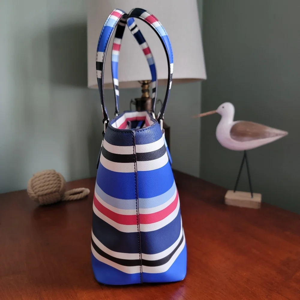 Kate Spade WKRU4294 Nautical Stripe Blue White Red PVC Tote Bag